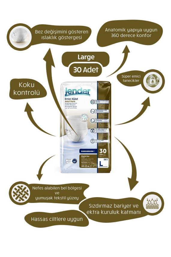 Jender Emici Külot Yetişkin Hasta Bezi Large 30 Adet - 1