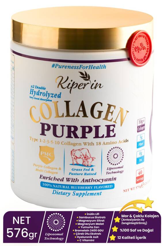 Kiperin %100 Saf ve Doğal Mor & Çoklu Kolajen Peptitleri içeren Lipozomal Teknoloji Diyet Takviyesi (576gr) - 1