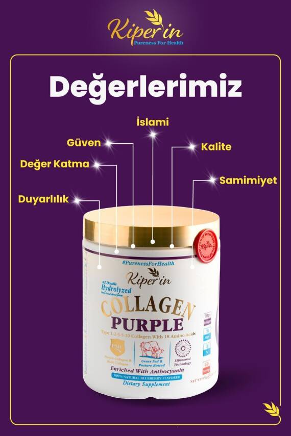 Kiperin %100 Saf ve Doğal Mor & Çoklu Kolajen Peptitleri içeren Lipozomal Teknoloji Diyet Takviyesi (576gr) - 5