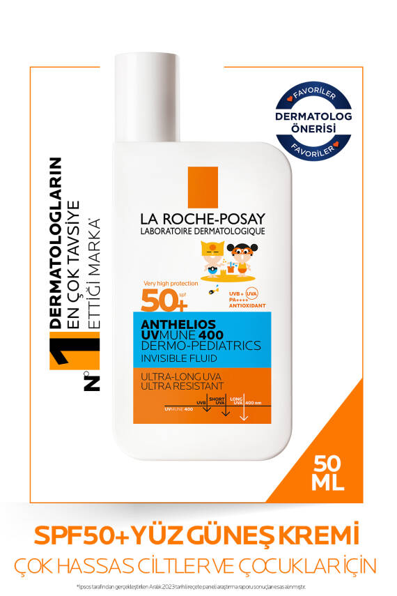 La Roche Posay Anthelios Dermo Pediatrics Uvmune 400 Invisible Fluid Yüz Güneş Kremi SPF50+ 50ML - 1