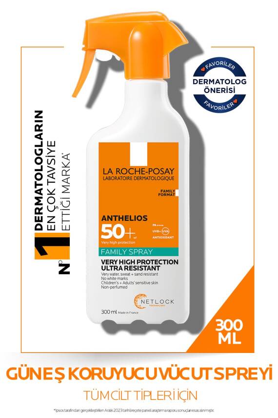La Roche Posay Anthelios Family Spray Spf+50 Tüm Cilt Tipleri Için Vücut Güneş Kremi 300ML - 1