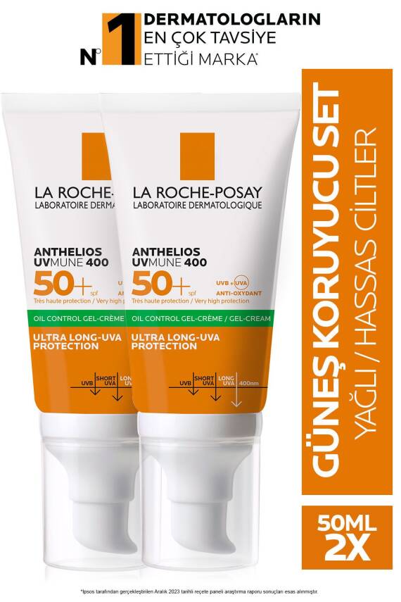 La Roche Posay Anthelios Oil Control Gel Cream Spf50+ Yağlı ve Karma Ciltler İçin Yüz Güneş Kremi Seti 50mlx2 - 1