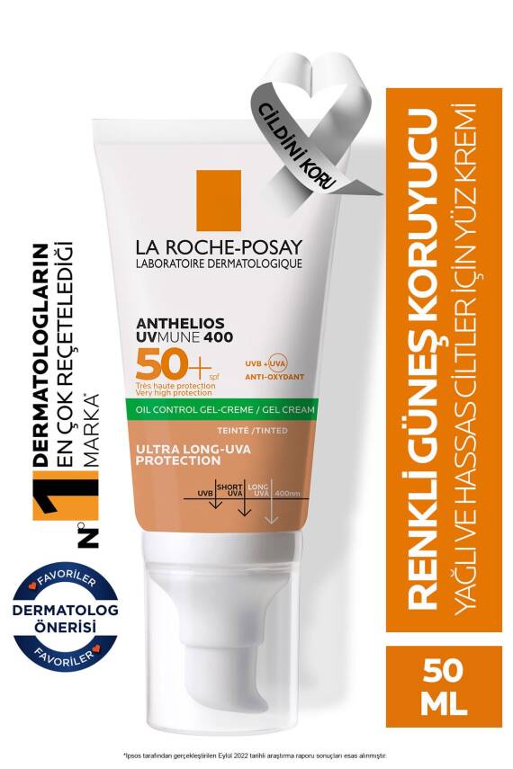 La Roche Posay Anthelios Spf 50 Yağlı Ciltler Için Renkli Yüksek Korumalı Yüz Güneş Kremi 50 ml - 1