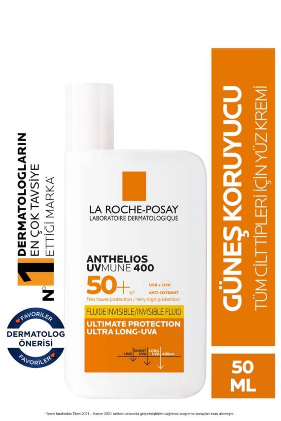 La Roche Posay Anthelios Uvmune Fluid SPF+50 Tüm Ciltler İçin Yüksek Korumalı Yüz Güneş Kremi - 1