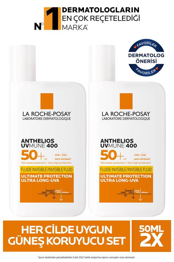 La Roche Posay Anthelios Uvmune Fluide Her Cilde Uygun Yüksek Korumalı Yüz Güneş Kremi Set 50 Mlx2 - 1