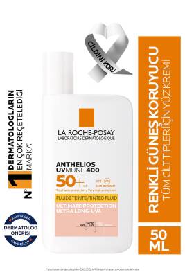 La Roche Posay Anthelios Uvmune Fluide SPF+50 Tüm Ciltler İçin Yüksek Korumalı Renkli Yüz Güneş Kremi 50ml - La Roche Posay