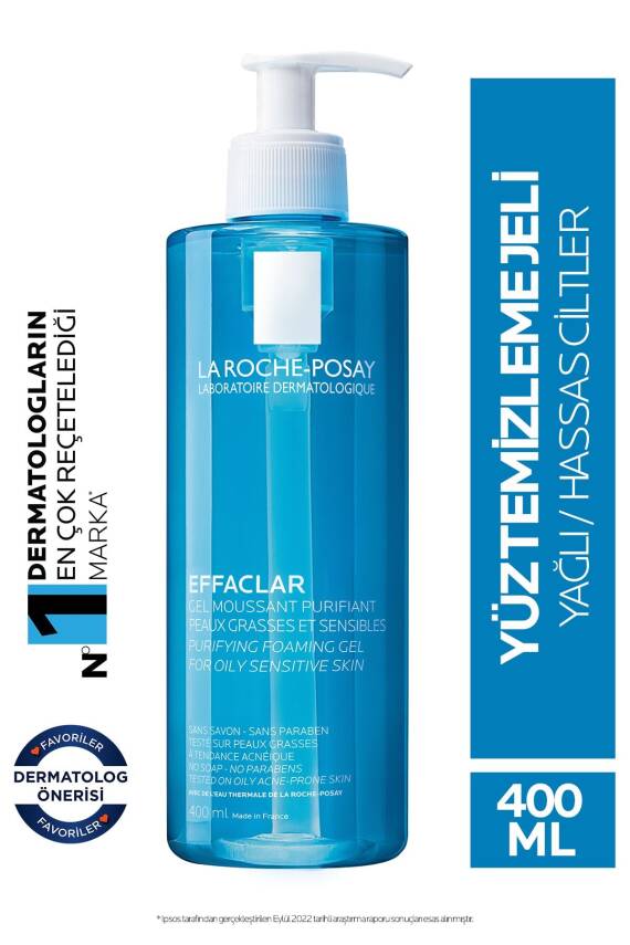 La Roche Posay Effaclar Jel Yağlı/Akneye Eğilim Gösteren Ciltler Için Yüz Temizleme Jeli 400 ml - 1