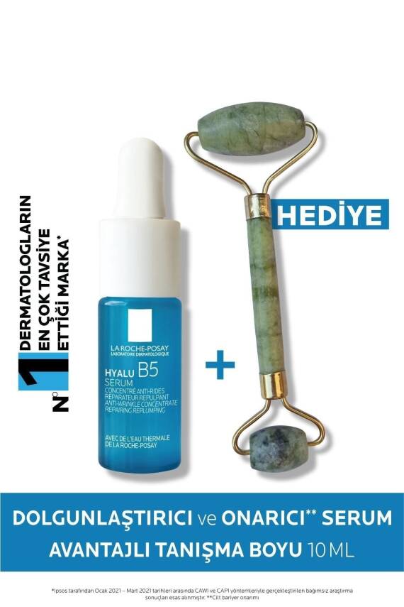 La Roche Posay Hyalu B5 Cilt Serumu Dolgunlaştırıcı & Onarıcı 10 ml Tanışma Boyu + Roller Yüz Masaj Aleti - 1