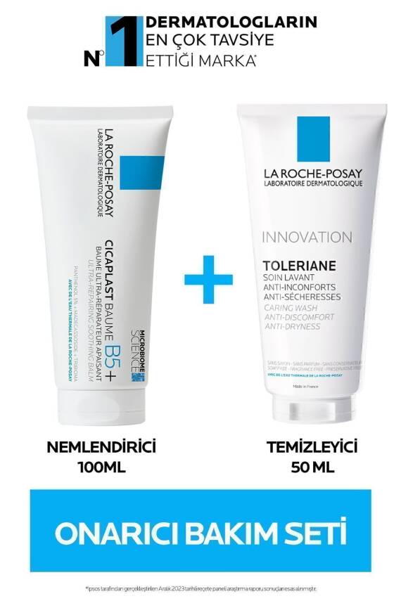 La Roche Posay Onarıcı Cilt Bakım Seti: Cicaplast Baume Nemlendirici 100ml &Toleriane Caring Wash Temizleyici 50ml - 1