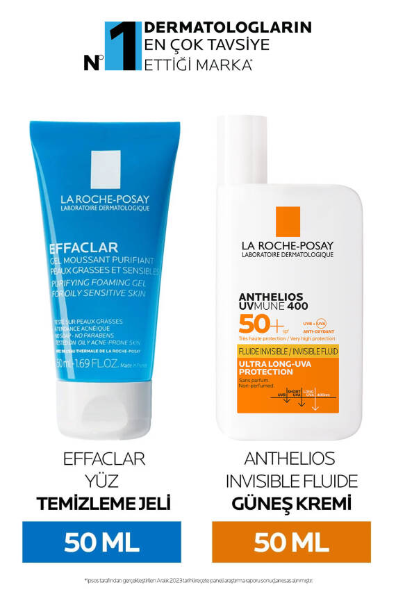La Roche Posay Yüz Bakım Seti-Anthelis Uvmune Fluid Güneş Kremi&Yağlı ve Sivilceye Eğilimli Ciltler için Jel 50ml - 1