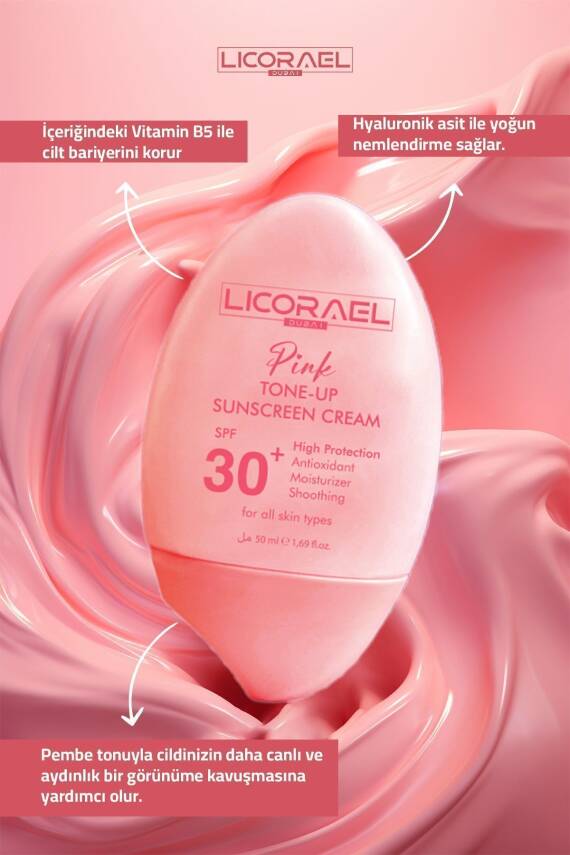 Licorael Dubai Pembe Güneş Kremi,Mavi Işık Korumalı, Aydınlatıcı Ton Eşitleyici 50ml - 4
