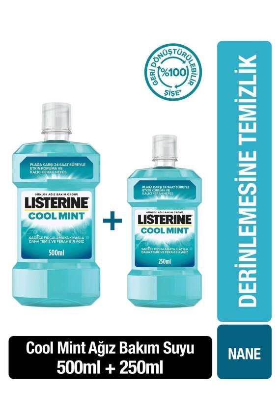 Listerine Cool Mint Ağız Bakım Suyu 500+250 ml - 1