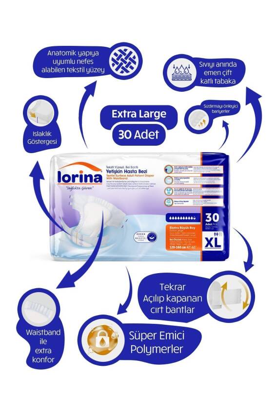 Lorina Bel Bantlı Hasta Bezi XL 30'lu - 1