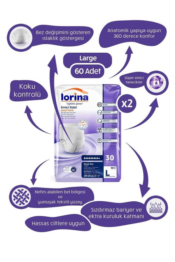 Lorina Emici Külot Hasta Bezi Large 60'lı - 1