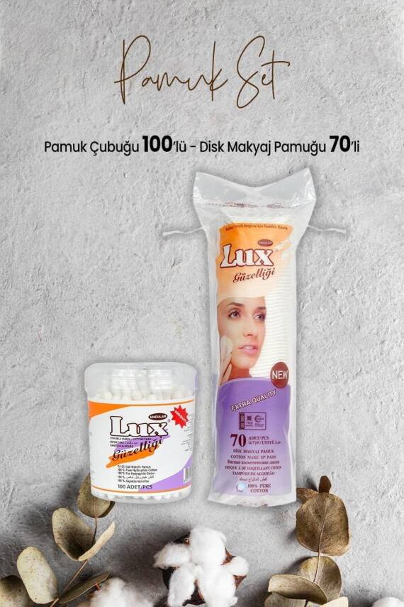 Lux Pamuk Çubuğu 100' lü ve Disk Makyaj Pamuğu 70'li - 1