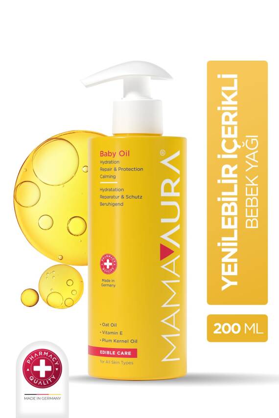 Mamaaura %100 Yenilebilir İçerikli Bebek Bakım Yağı - Baby Oil 200 ml - 1
