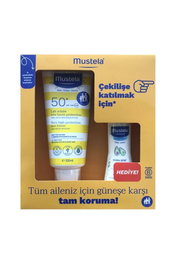 Mustela Spf50+ Çok Yüksek Koruma Faktörlü Güneş Losyonu 200ml + Hydrabebe Vücut Losyonu 100ml - 1