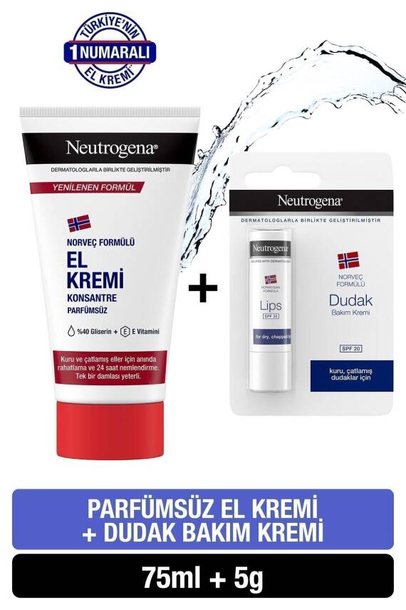 Neutrogena Norveç Formülü Parfümsüz El Kremi 75 ml Dudak Kremi Hediye - 1