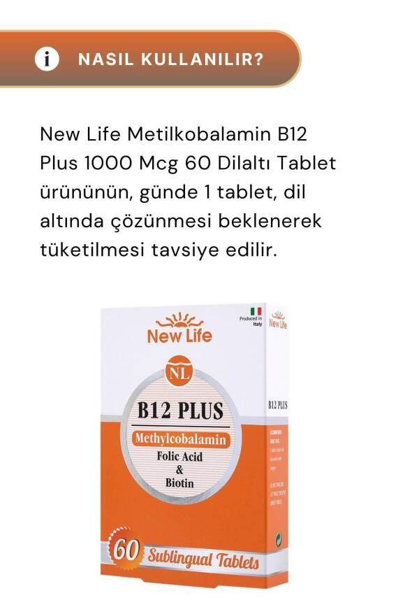 New Life B12 Plus Methylcobalamin 60 Dilaltı Tablet 2'li Paket - 4