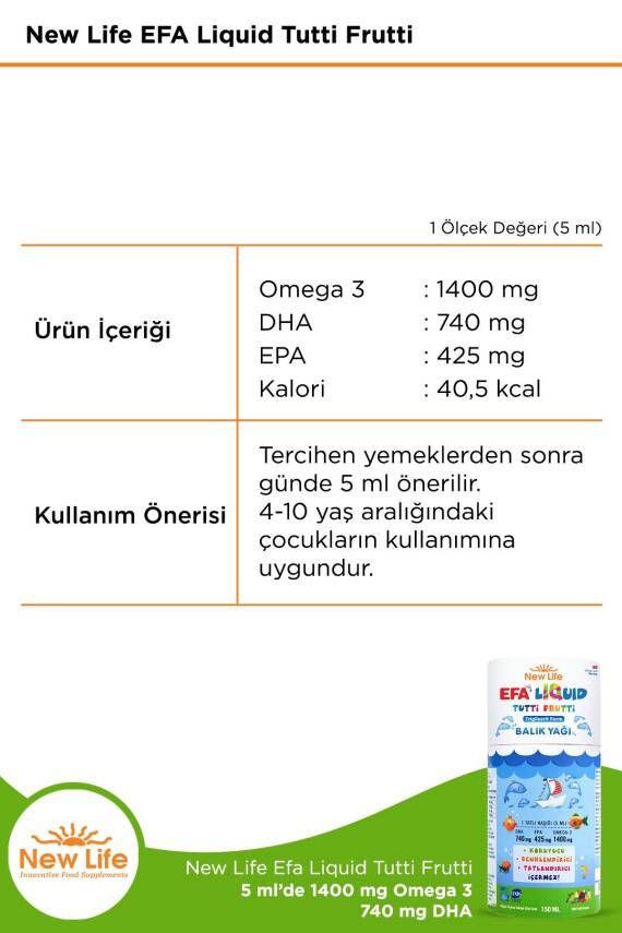 New Life Efa Liquid Tutti Frutti Balık Yağı 150 ml - 2