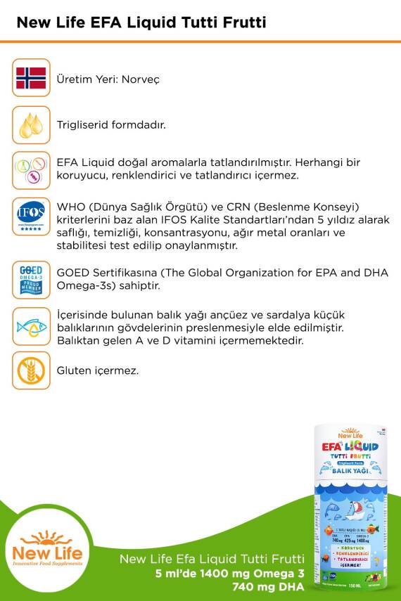 New Life Efa Liquid Tutti Frutti Balık Yağı 150 ml - 3