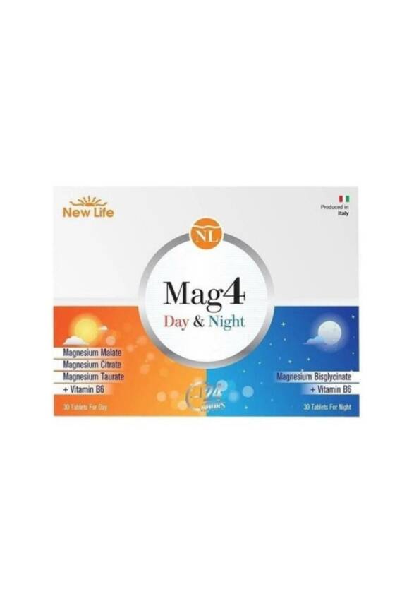 New Life Mag4 Day & Night Magnezyum 60 Tablet Sitrat - Malat - Taurat - Bisglisinat - B6 Vitamini - 1