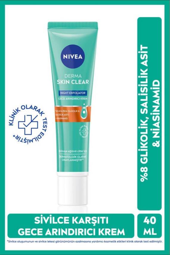 Nivea Derma Skin Clear Exfoliator Gece Arındırıcı Krem 40ml, Karşıtı, Niasinamid, Karma Ciltler - 1