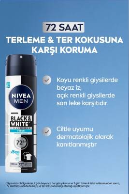 Nivea MEN Erkek Sprey Deodorant Black&white Invisible Fresh 150ml, 72 Saat Anti-Perspirant Ter Koruması - 3