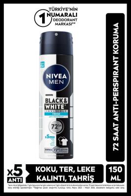Nivea MEN Erkek Sprey Deodorant Black&white Invisible Fresh 150ml, 72 Saat Anti-Perspirant Ter Koruması - NIVEA