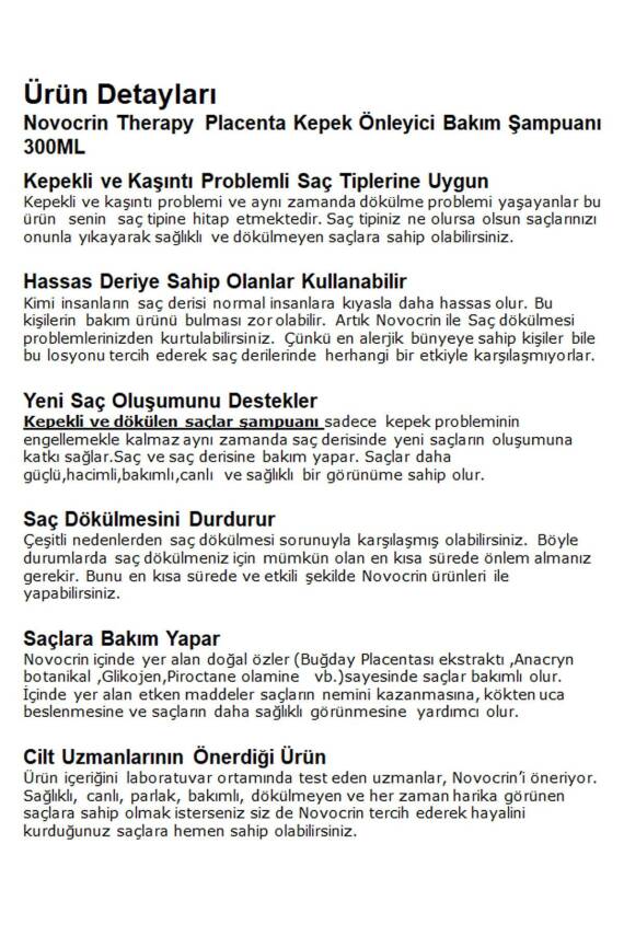 Novocrin Placenta Kepekli Ve Dökülen Saçlar Için Şampuan 300 ml - 3