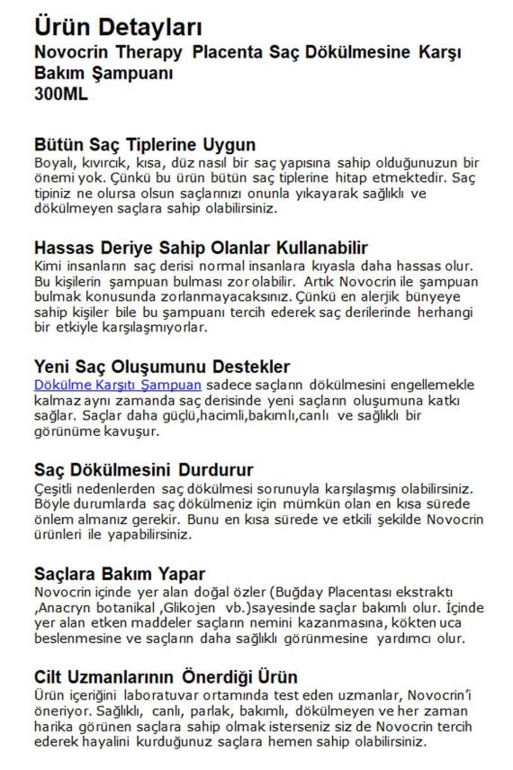 Novocrin Placenta Saç Dökülmesine Karşı Şampuan 300 Ml - 3