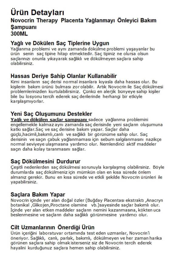 Novocrin Placenta Yağlı Ve Dökülen Saçlar Bakım Şampuanı 300ml - 2