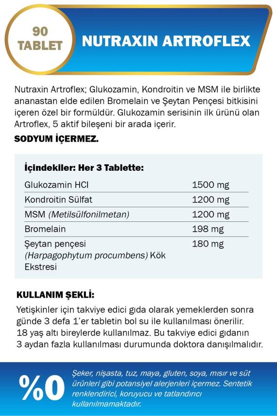 Nutraxin Artroflex 90 Tablet - Glukozamin, Msm, Kondroitin, Bromelain, Şeytan Pençesi - 2