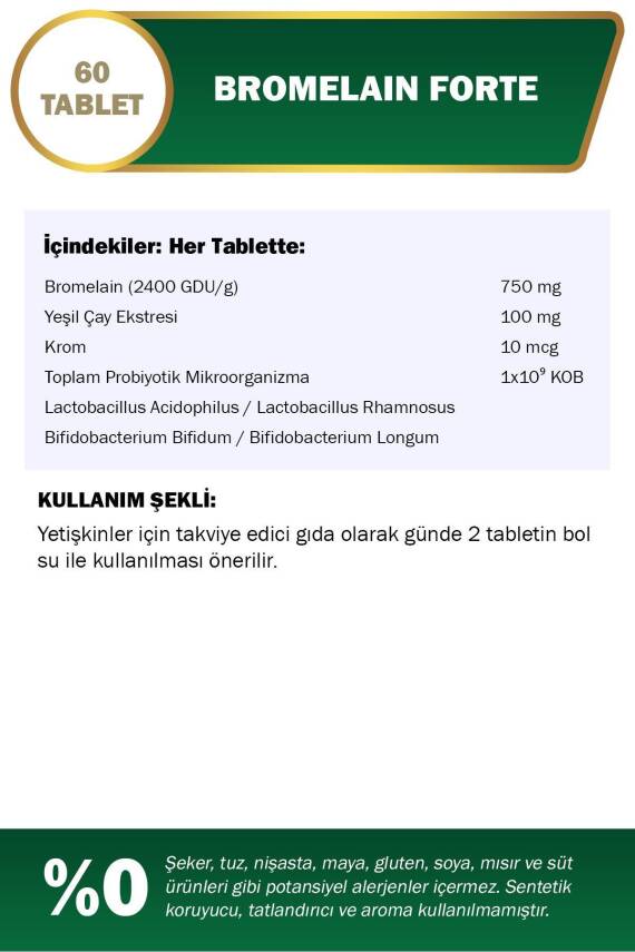 Nutraxin Bromelain Forte 750 Mg 60 Tablet - Probiyotik Chrom Yeşilçay - 2
