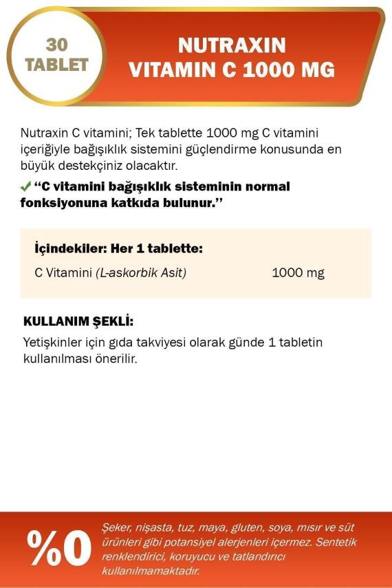 Nutraxin C Vitamin 1000 Mg - C Vitamini Deposu Zaman Salınımlı 30 Tablet - 3