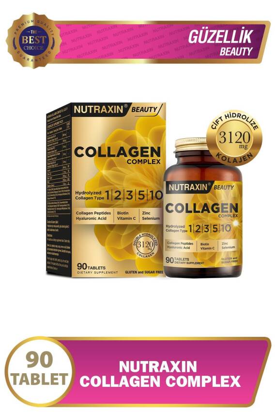 Nutraxin Collagen Beauty Complex 90 Tbl - Hidrolize Tip 1, 2, 3, 5, 10, Biotin, Zinc, Bakır, Hya, - 1