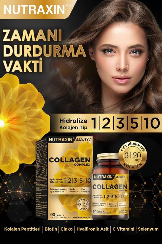Nutraxin Collagen Beauty Complex 90 Tbl - Hidrolize Tip 1, 2, 3, 5, 10, Biotin, Zinc, Bakır, Hya, - 2