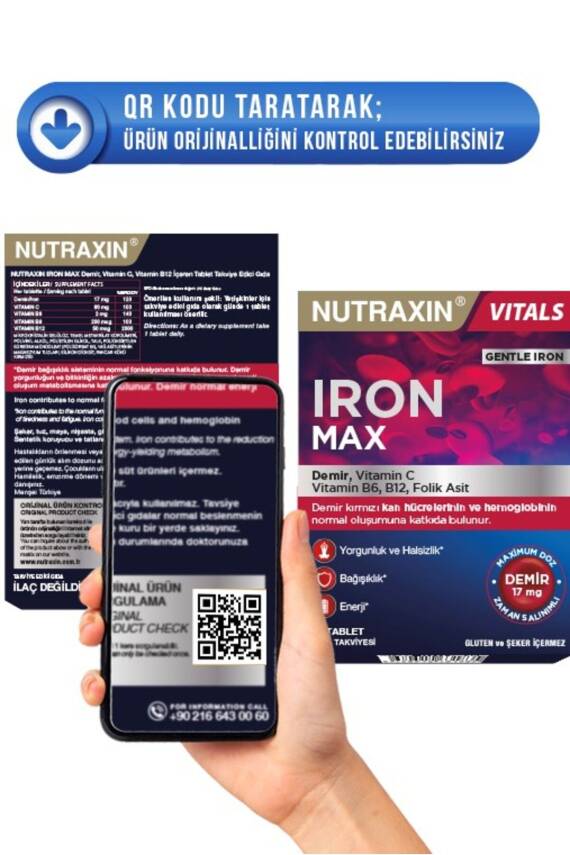 Nutraxin Iron Max 17 Mg 30 Tablet - Gentle Iron, Vitamin C, B12, B6, Folik Asit - 3