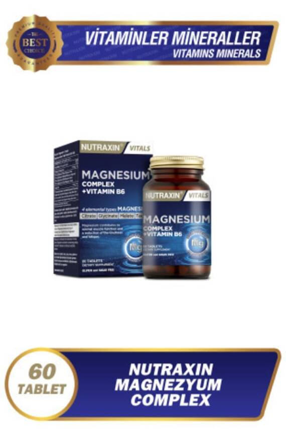 Nutraxin Magnezyum Complex 60 Tablet 125 Mg - Bisiglinat - Taurat - Malat - Sitrat - B6 - 1