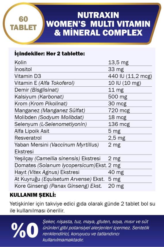 Nutraxin Vitals Women's Multivitamin Complex 60 Tablet - 3
