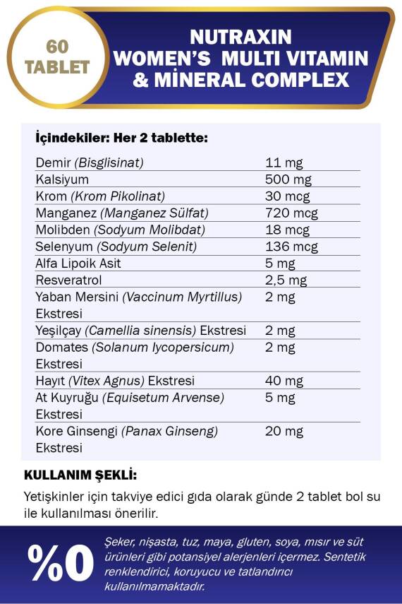Nutraxin Vitals Women's Multivitamin Complex 60 Tablet - 4