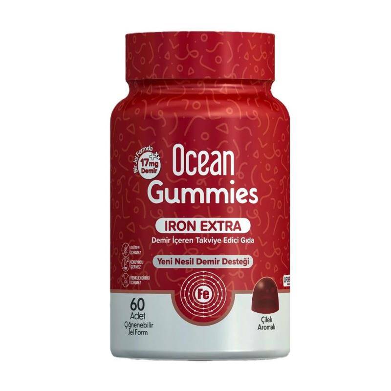 Ocean Gummies Iron Extra Demir İçeren Takviye Edici Gıda 60 Adet Çİğnenebilir Jel Form - 1