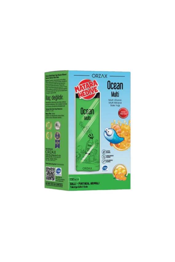 Ocean Multi Balık Yağı Şurup Ballı Portakal Aromalı 150 ml + Matara Hediyeli - 1