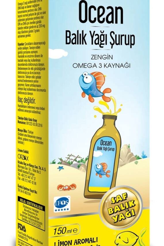 Ocean Şurup Limon Fish Oil Limon Aromalı Balık Yağı 150 ml - 1