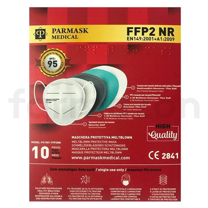 Parmask FFP2 N95 5 Katlı Telli Koruyucu Beyaz Maske 10'lu - 1
