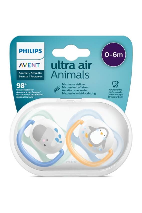 Philips Avent Ultra Air Animals 2li Emzik 0-6 Ay - Erkek SCF080/05 - 1