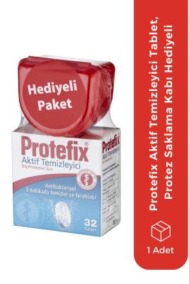 Protefix Aktif Temizleyici Diş Protezleri Için 32 Tablet Protez Kabı Hediyeli - Protefix