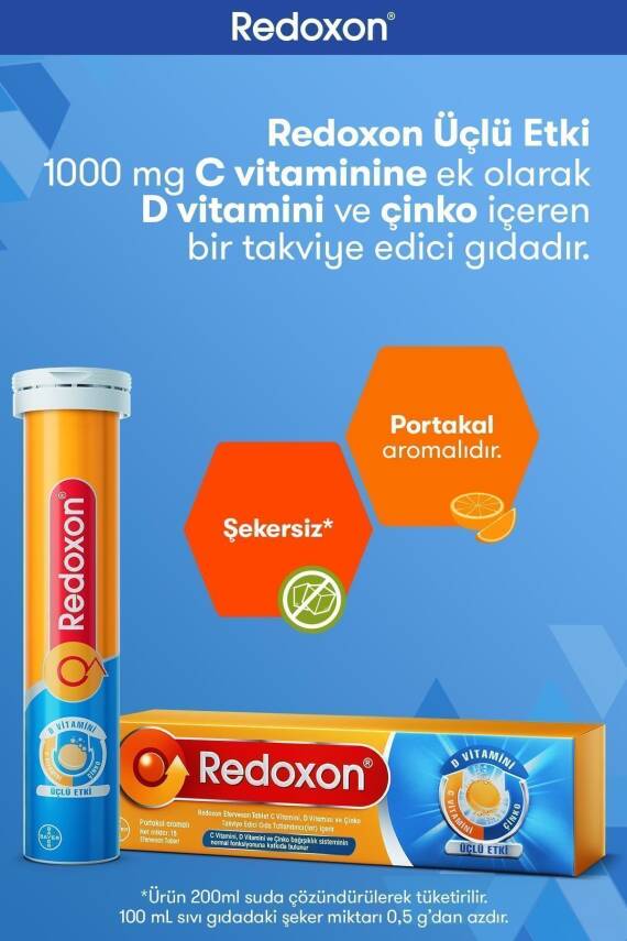 Redoxon Üçlü Etki 15 Efervesan Tablet I 1000 Mg C Vitamini, D Vitamini Ve Çinko Içeren Takviye Edici - 2