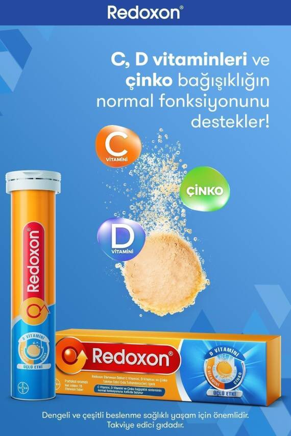 Redoxon Üçlü Etki 15 Efervesan Tablet I 1000 Mg C Vitamini, D Vitamini Ve Çinko Içeren Takviye Edici - 3