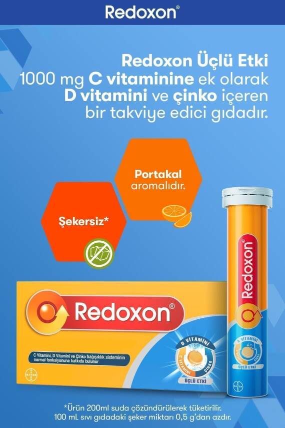 Redoxon Üçlü Etki 30 Efervesan Tablet I 1000 Mg C Vitamini, D Vitamini Ve Çinko Içeren Takviye Edici - 3